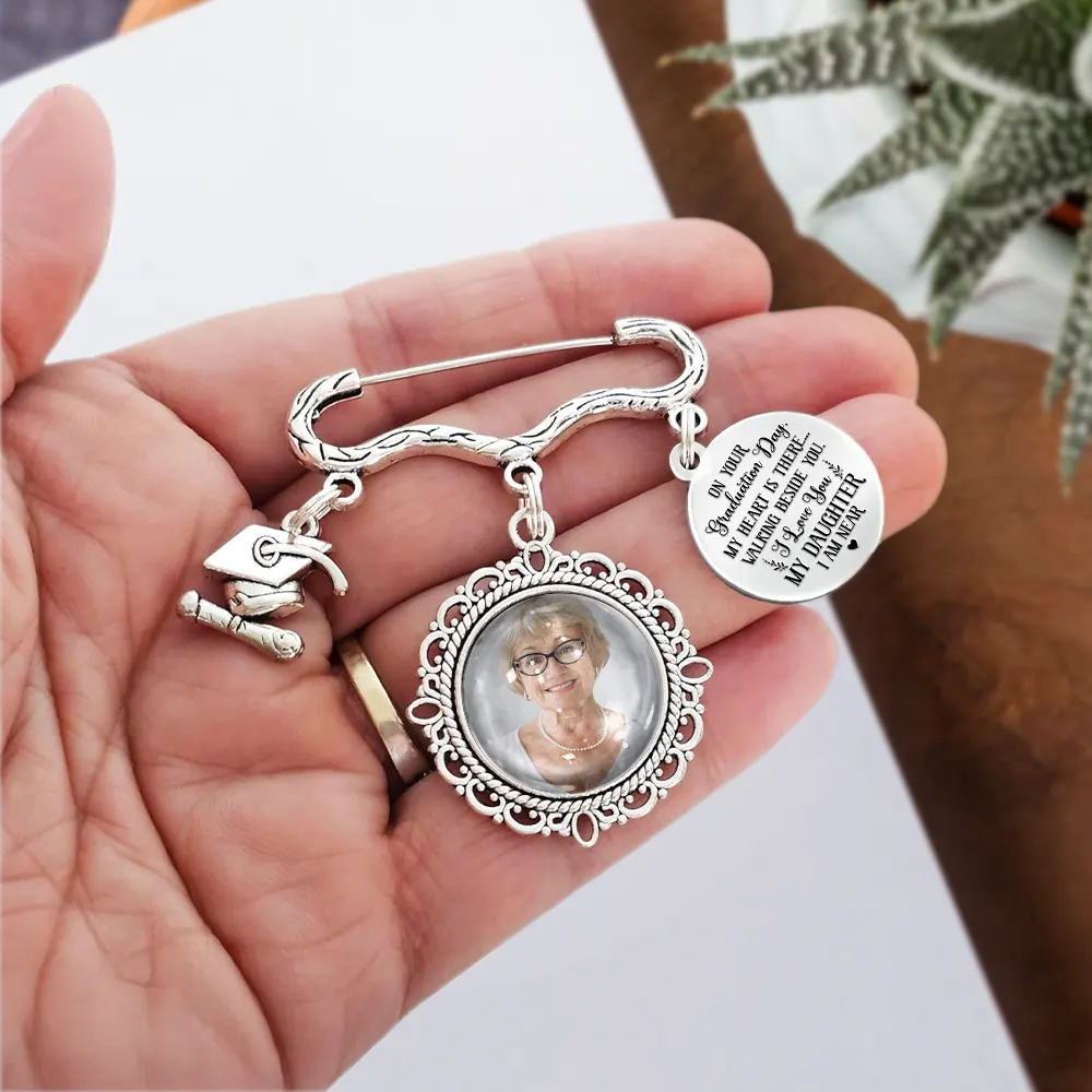 Custom Photo My Heart Is There Walking Beside You - Personalised Graduation Tassel Pin - Image 5