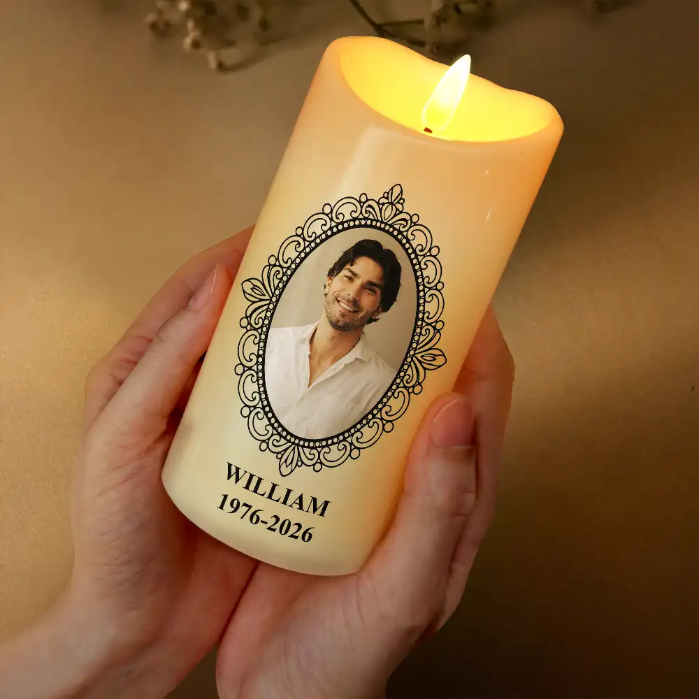 Custom Photo My Heart Is There Walking Beside You - Personalized Flameless LED Candle - Image 3