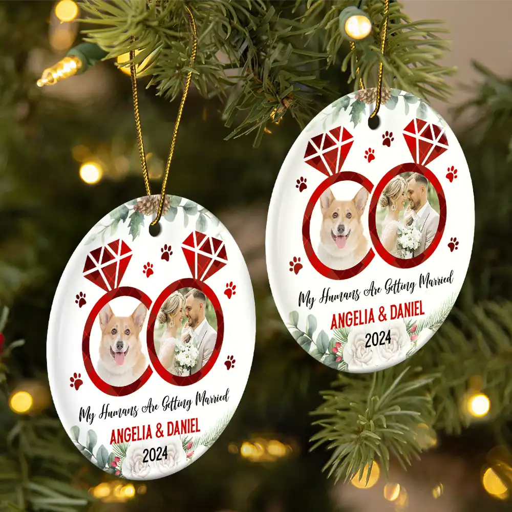 Custom Photo My Humans Are Getting Married - Personalized Circle Ceramic Ornament - Image 2