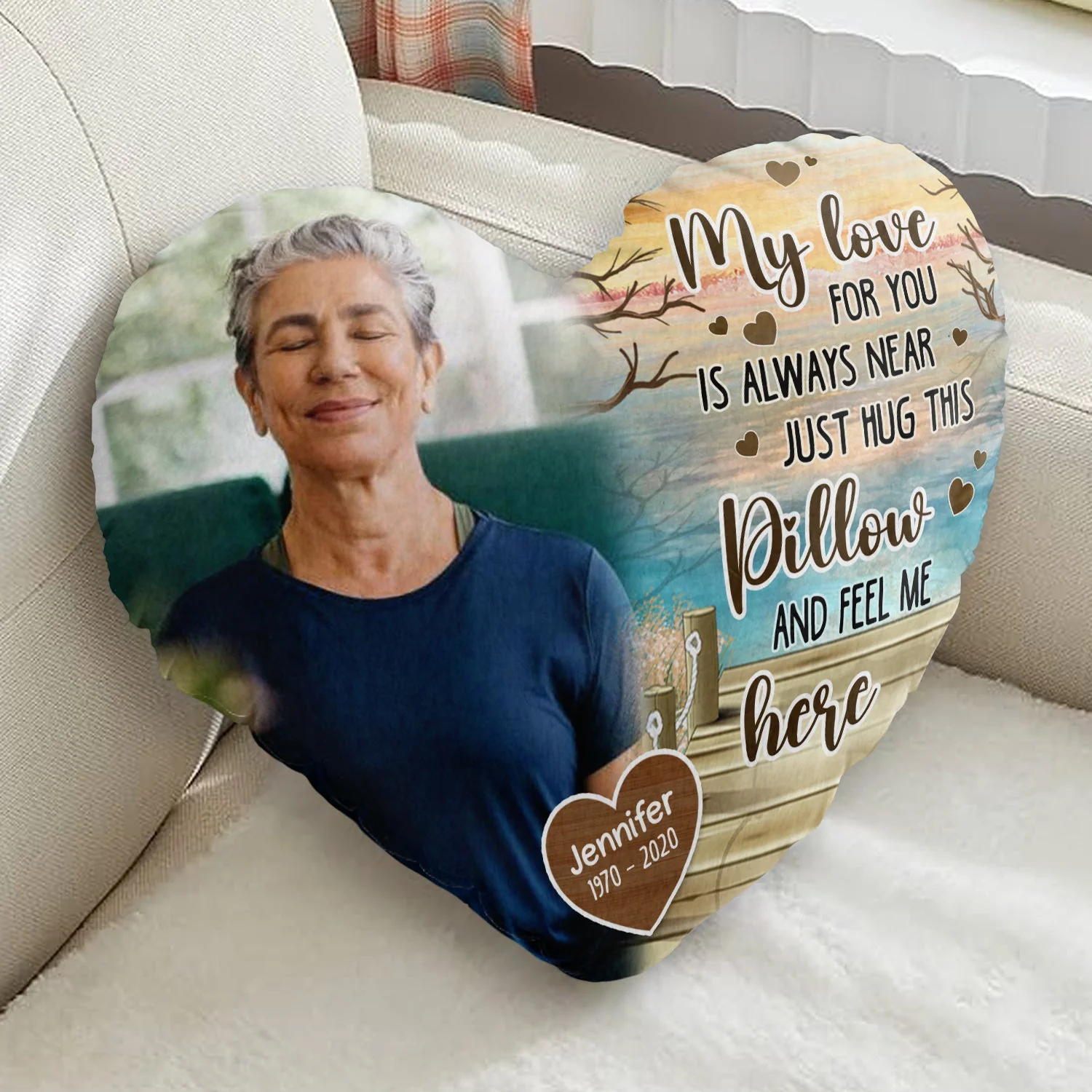 Custom Photo My Love For You Is Always Near - Memorial Gift - Personalized Heart Shaped Pillow - Image 2