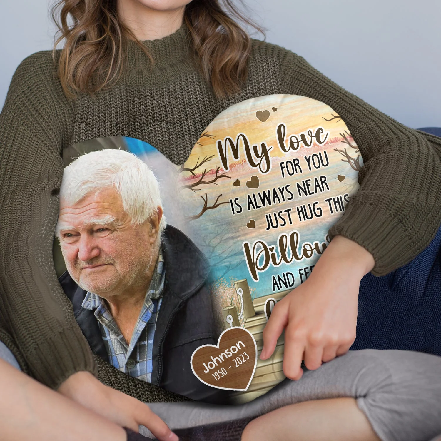 Custom Photo My Love For You Is Always Near - Memorial Gift - Personalized Heart Shaped Pillow - Image 3