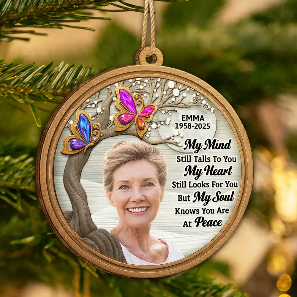 Custom Photo My Mind Still Talks to You 3D Effect - Personalized Custom Shaped Wooden Ornament - Image 4
