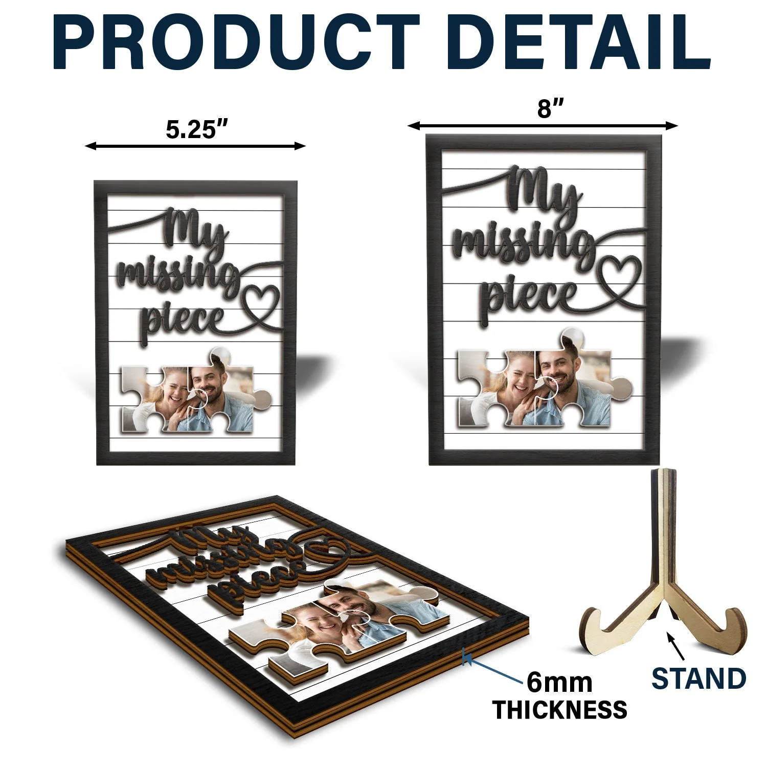Custom Photo My Missing Piece - Gift For Old Couples, Husband, Wife - Personalized 2-Layered Wooden Plaque With Stand - Image 5