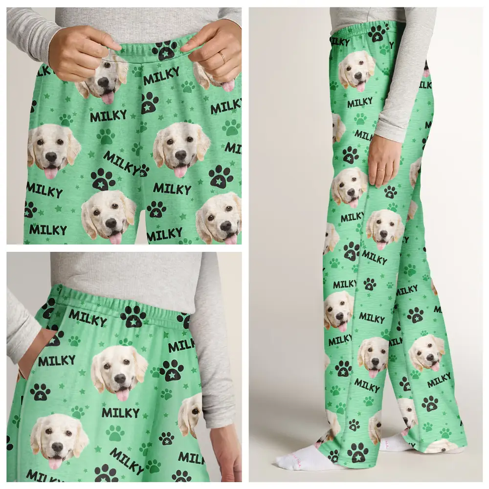 Custom Photo Name Best Cat Mom Dog Pet Lover - Personalized Pajama Pants - Image 9