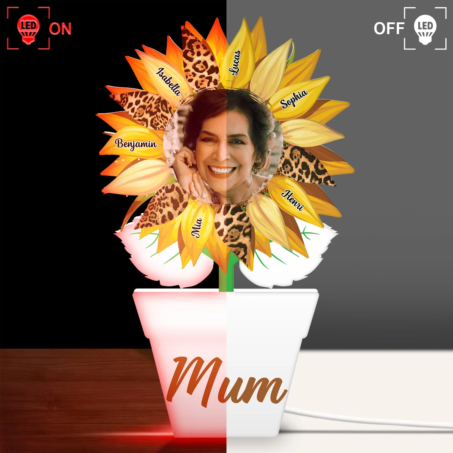 Custom Photo Nana, Mom, Auntie Sunflower - Birthday, Loving Gift For Mother, Grandma, Grandmother - Personalized Custom Shaped Photo Light Box - Image 3
