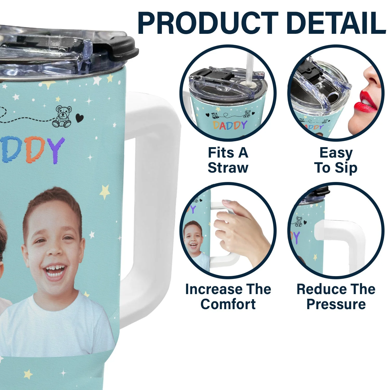 Custom Photo Nana Papa Mommy Daddy - Birthday, Loving Gift For Mother, Father, Grandma, Grandpa - Personalized 40oz Tumbler With Straw - Image 6