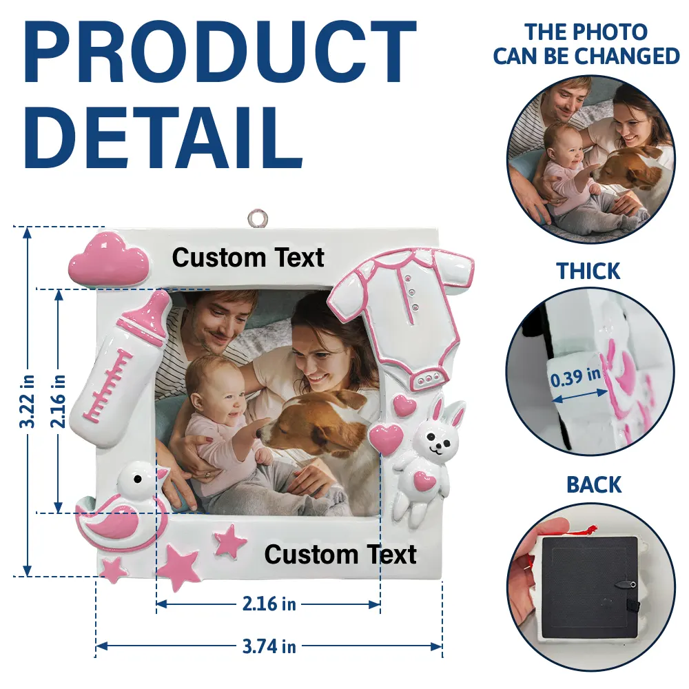 Custom Photo New Baby First Christmas As A Family Of Four - Personalized Embossed Ceramic Ornament - Image 5