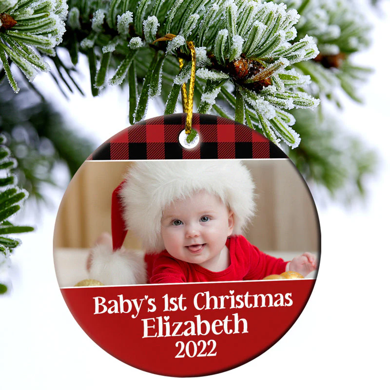 Custom Photo New Baby’s First Christmas - Christmas Gift For Mom And Dad - Personalized Custom Circle Ceramic Ornament - Image 3