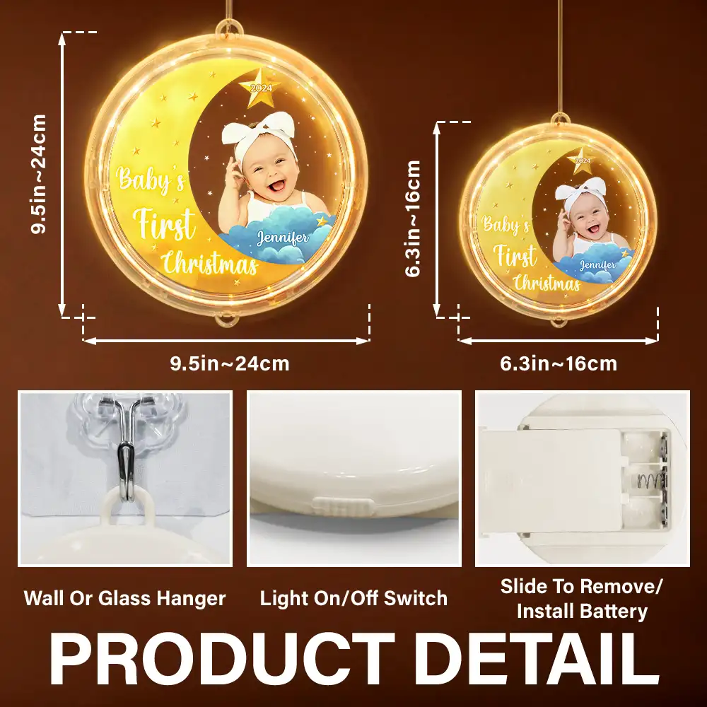 Custom Photo New Baby's First Christmas - Personalized LED Pendant Light - Image 7