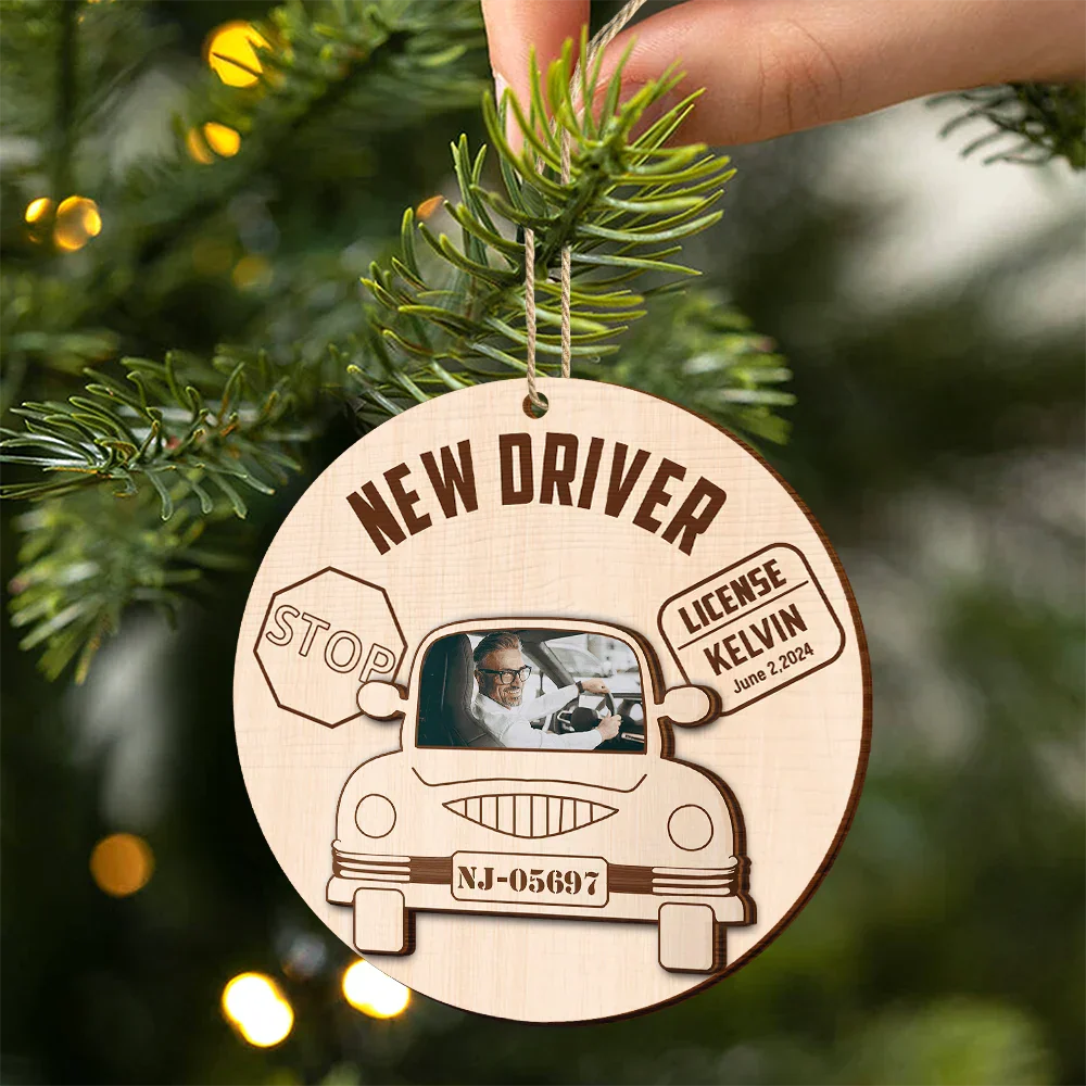 Custom Photo New Driver Christmas - Personalized 2-Layered Wooden Ornament - Image 2