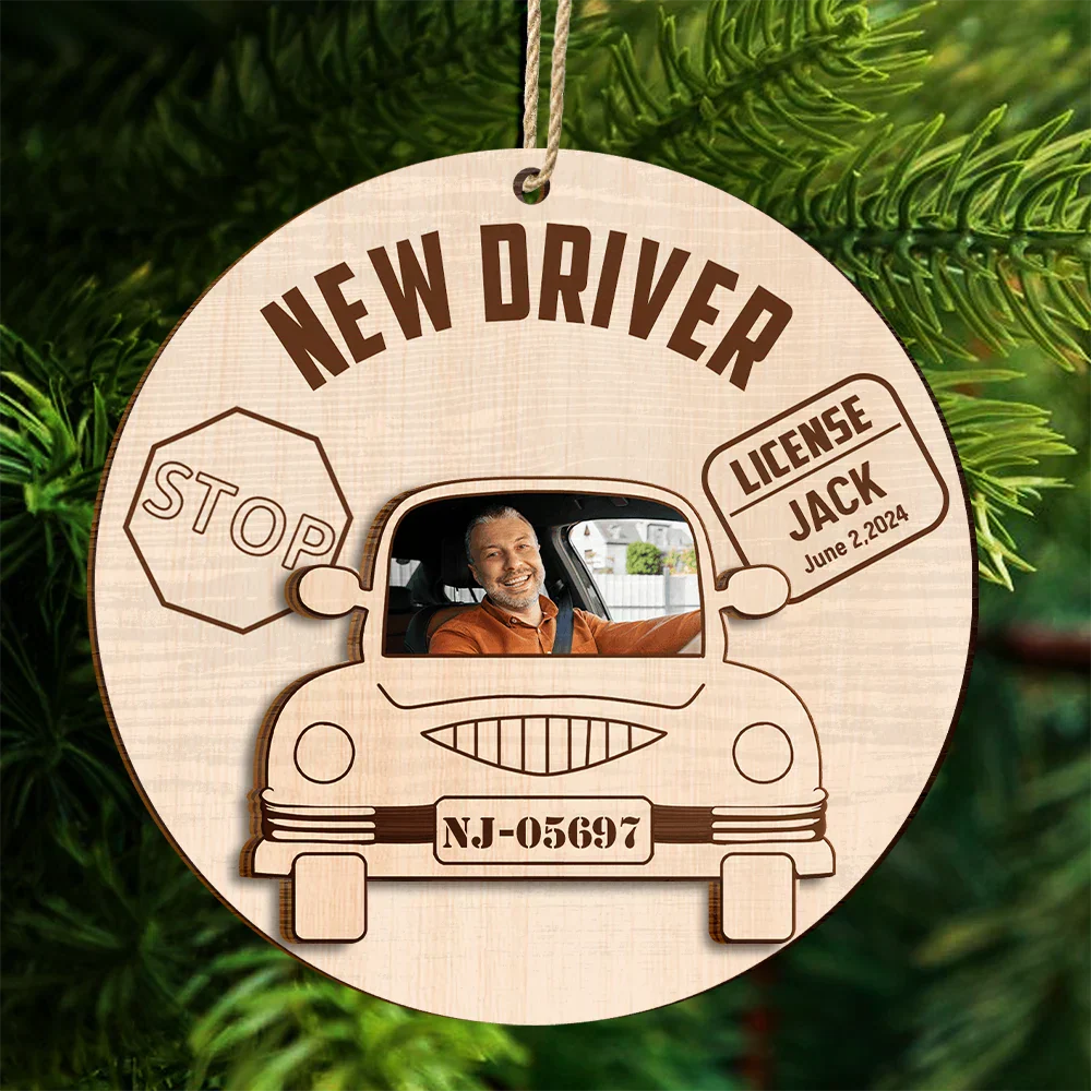 Custom Photo New Driver Christmas - Personalized 2-Layered Wooden Ornament - Image 4