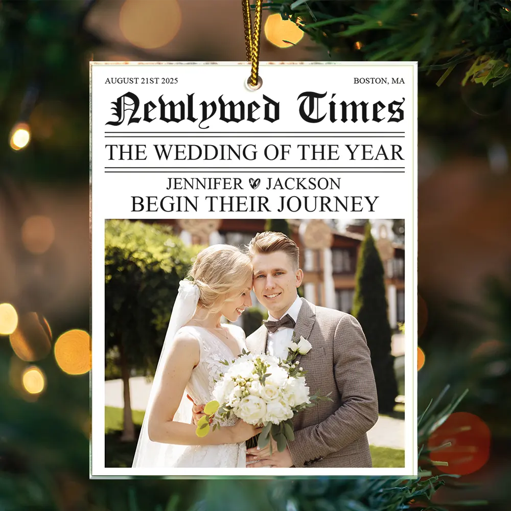 Custom Photo Newlywed Times The Wedding Of The Year - Personalized Custom Shaped Acrylic Ornament - Image 3