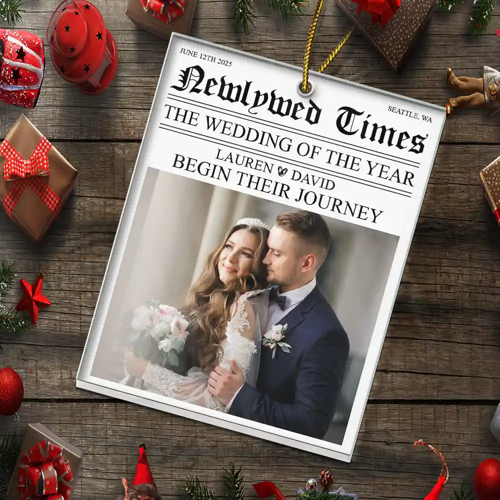 Custom Photo Newlywed Times The Wedding Of The Year - Personalized Custom Shaped Acrylic Ornament - Image 5