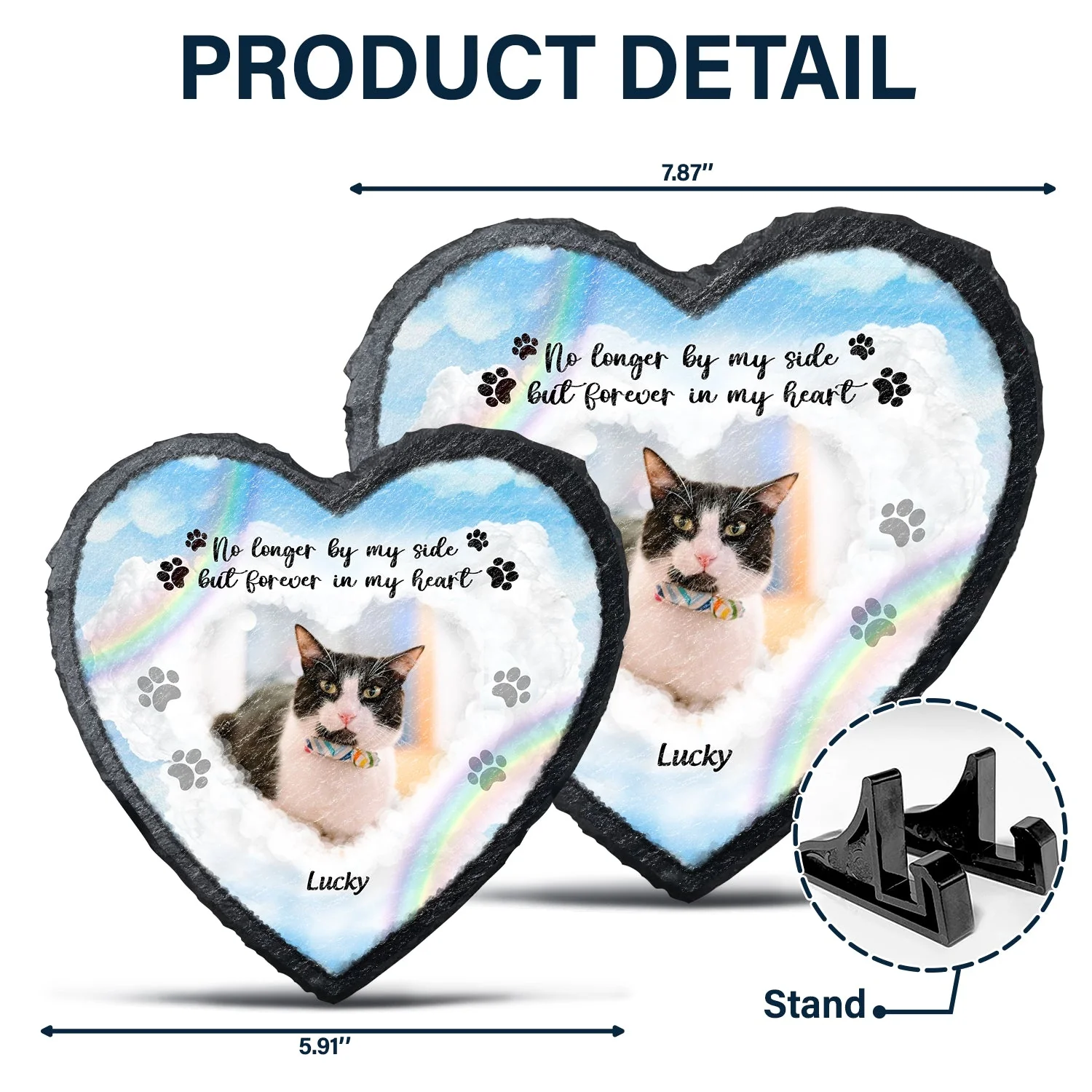 Custom Photo No Longer By My Side Forever In Our Heart - Dog Cat Pet Memorial Gift - Personalized Heart Memorial Garden Stone - Image 5