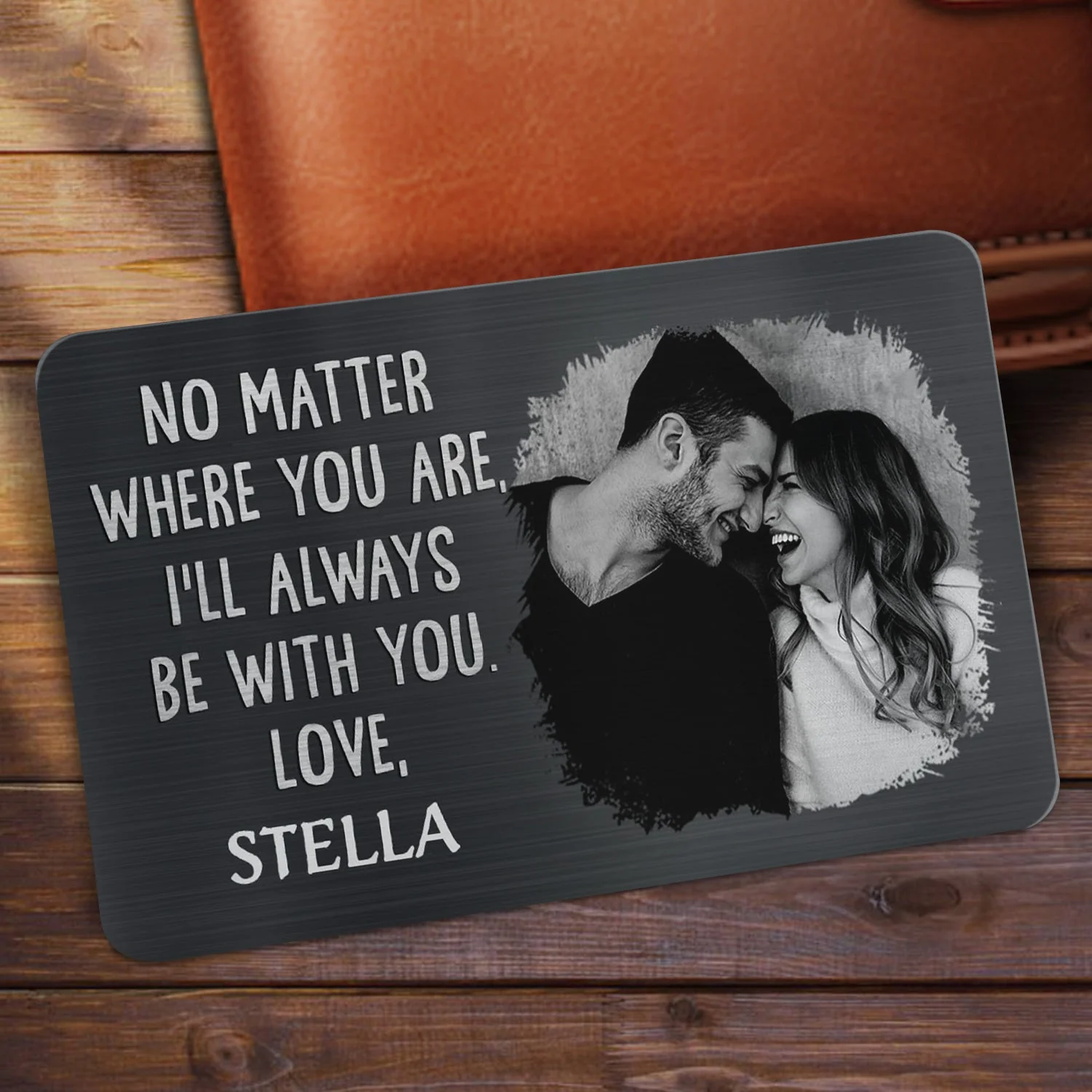 Custom Photo No Matter Where You Are - Gift For Couples, Husband, Wife, Dad, Mom - Personalized Aluminum Wallet Card - Image 2