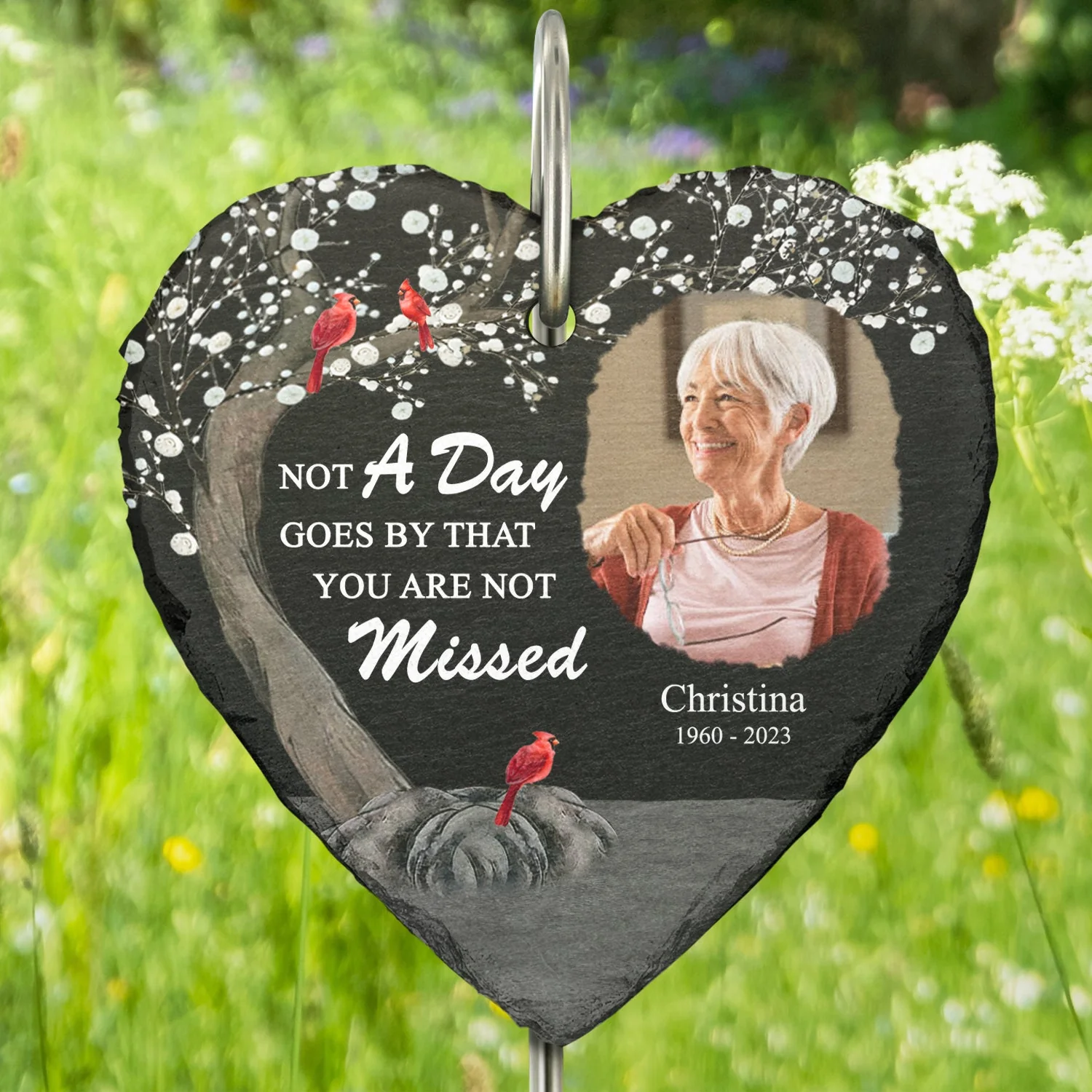 Custom Photo Not A Day Goes By - Memorial, Sympathy Gift - Personalized Heart Shaped Garden Slate & Hook - Image 3