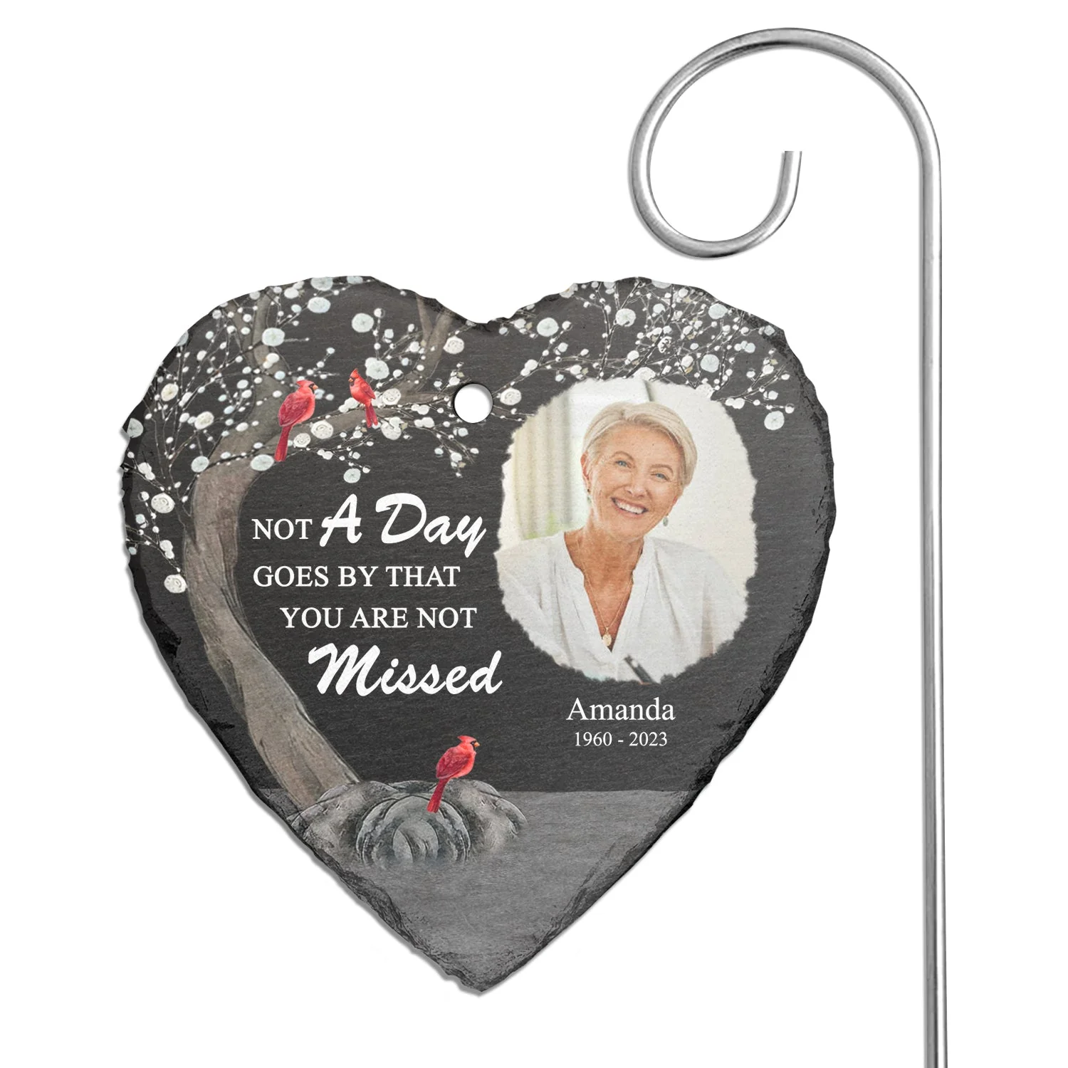 Custom Photo Not A Day Goes By - Memorial, Sympathy Gift - Personalized Heart Shaped Garden Slate & Hook - Image 4
