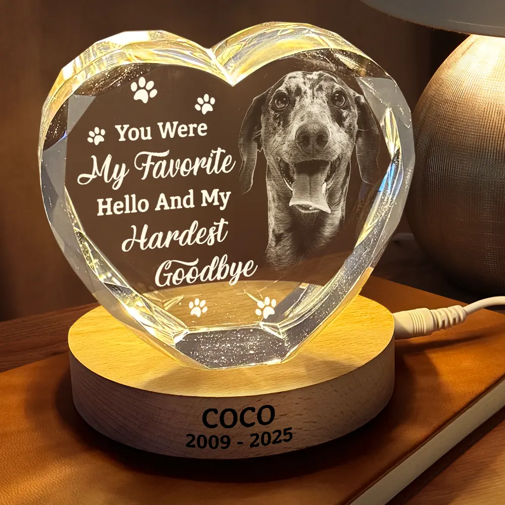 Custom Photo Once By My Side Forever In My Heart Memorial Dog Cat - Personalized Crystal Heart Shaped Lamp - Image 3
