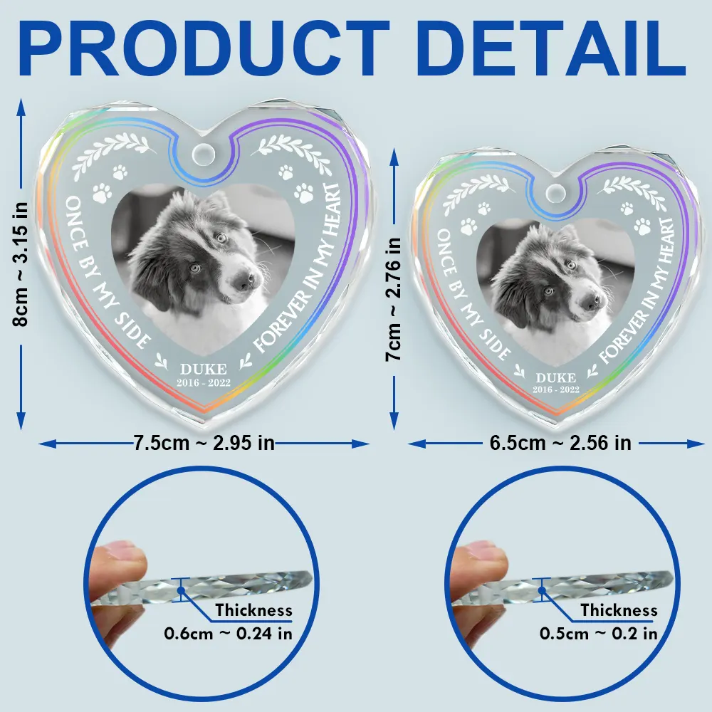 Custom Photo Once By My Side Forever In My Heart Memorial - Personalized Heart Shaped Glass Ornament - Image 5