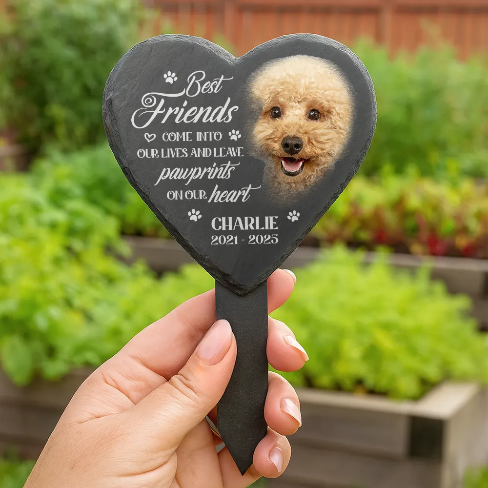Custom Photo Once By My Side Forever In My Heart - Personalized Heart Slate Garden Stake - Image 3