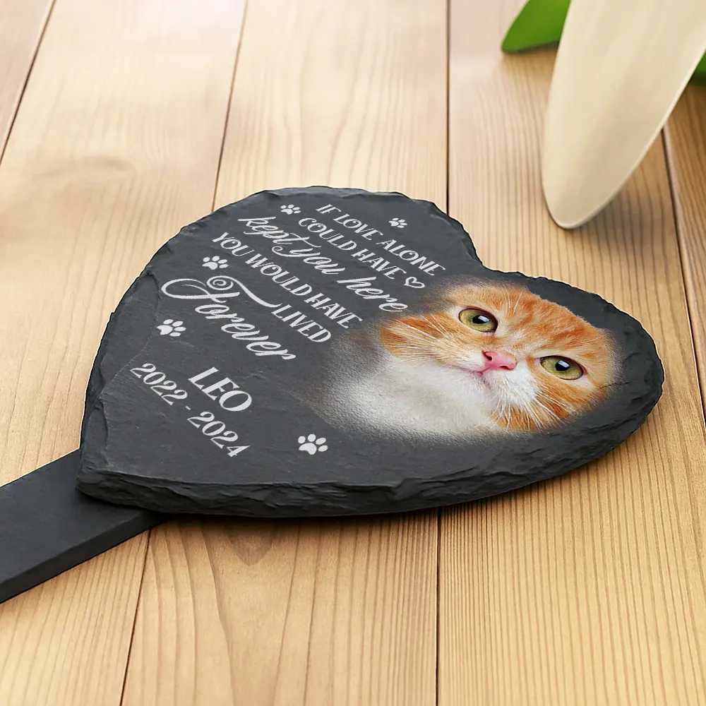 Custom Photo Once By My Side Forever In My Heart - Personalized Heart Slate Garden Stake - Image 4