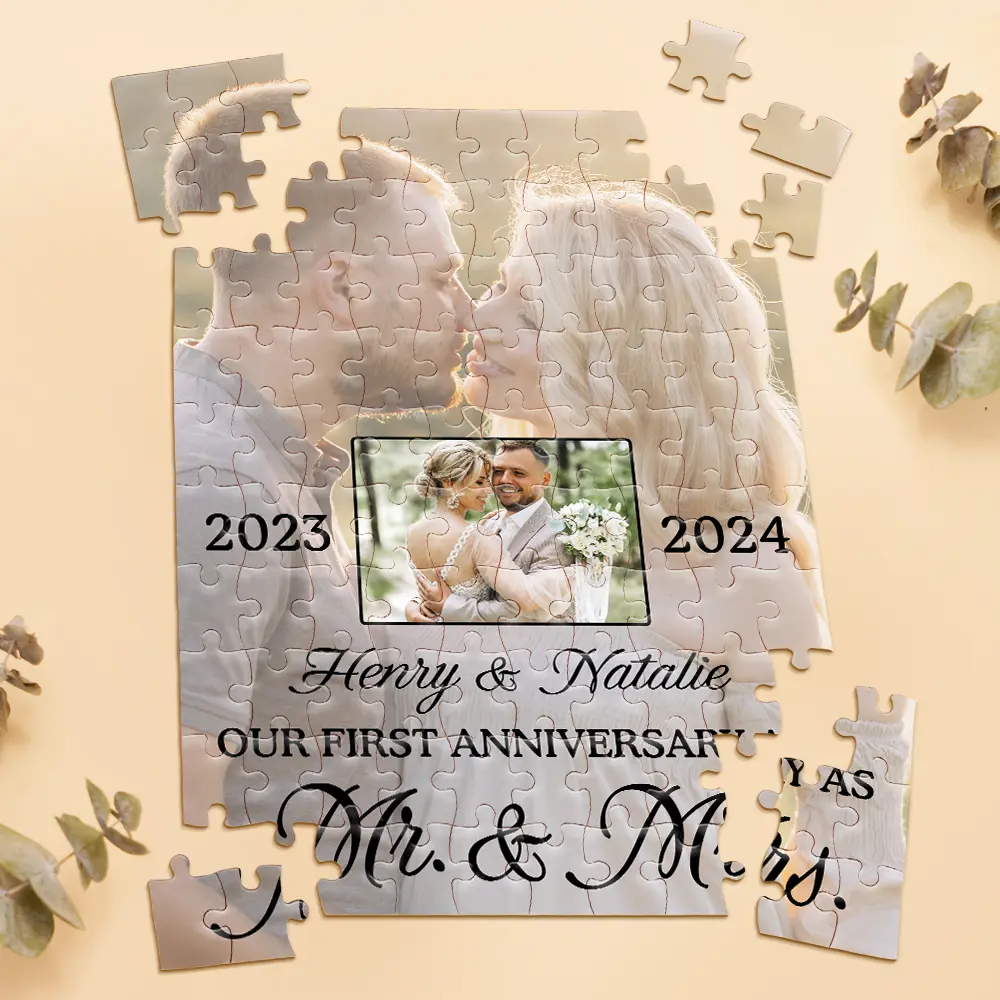 Custom Photo Our First Anniversary As Mr. & Mrs. - Personalized Jigsaw Puzzle - Image 2