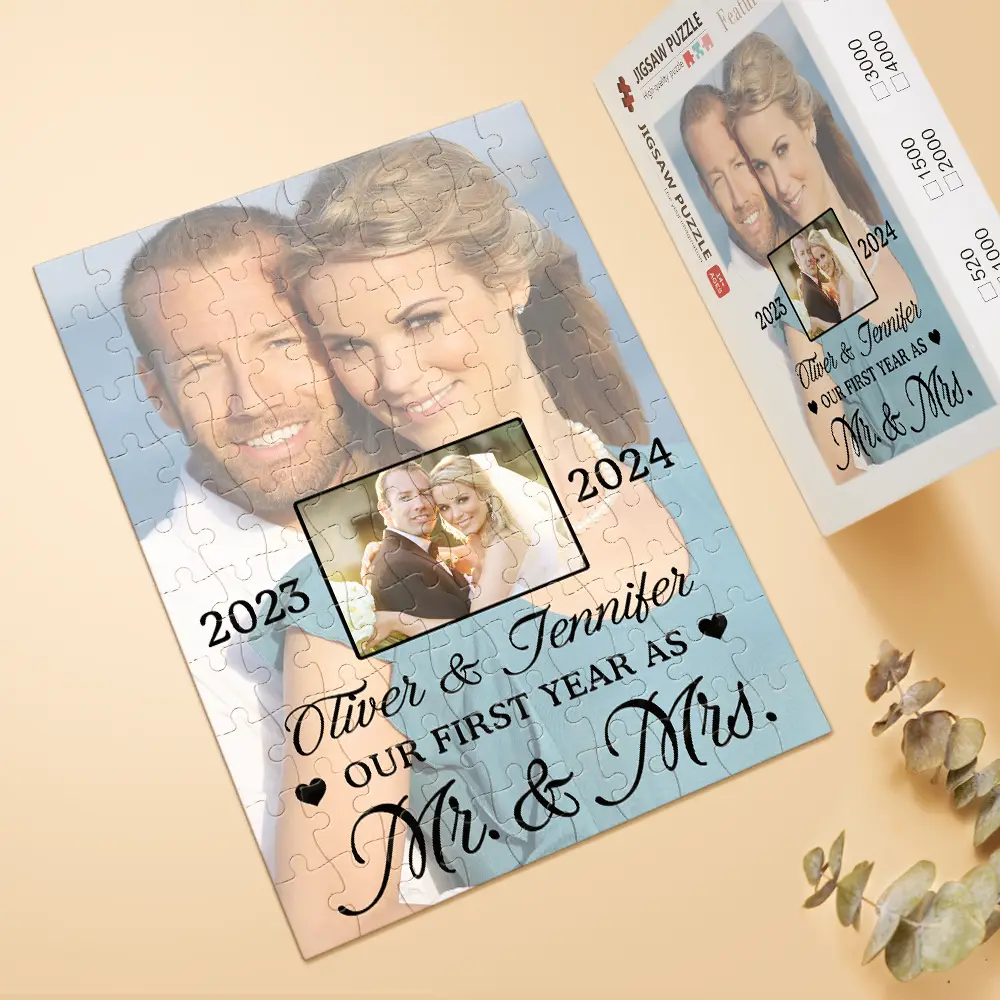 Custom Photo Our First Anniversary As Mr. & Mrs. - Personalized Jigsaw Puzzle - Image 3