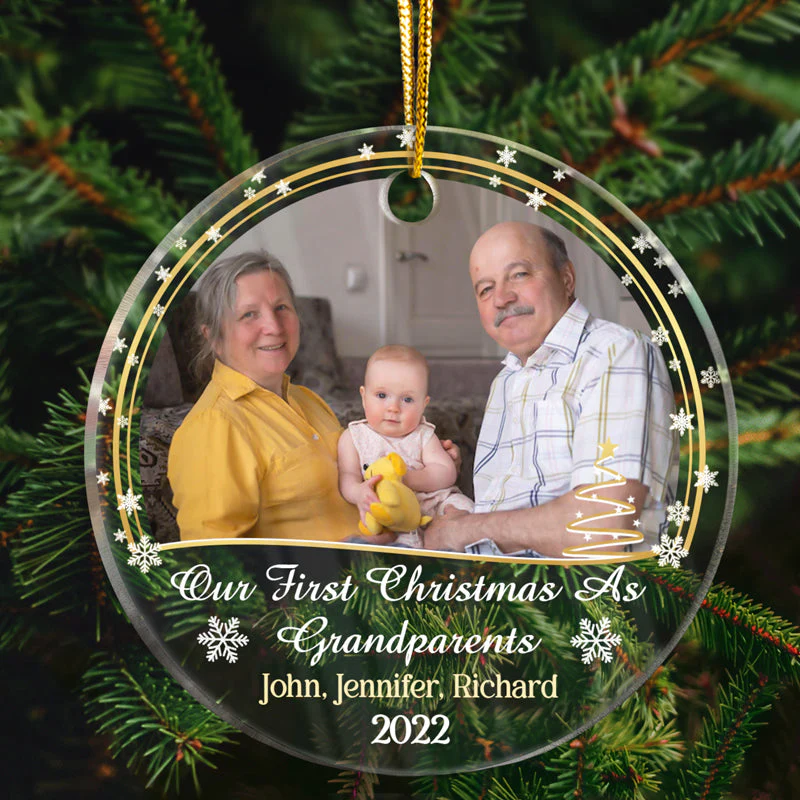 Custom Photo Our First Christmas As Family - Christmas Gift For Family And Couple - Personalized Custom Circle Acrylic Ornament - Image 2