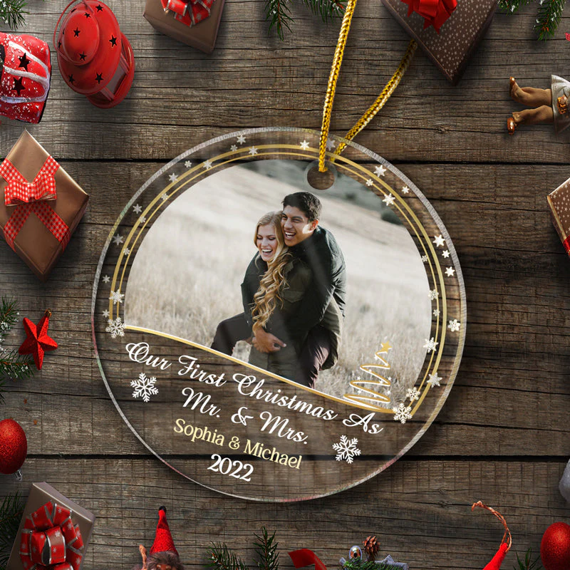 Custom Photo Our First Christmas As Family - Christmas Gift For Family And Couple - Personalized Custom Circle Acrylic Ornament - Image 5