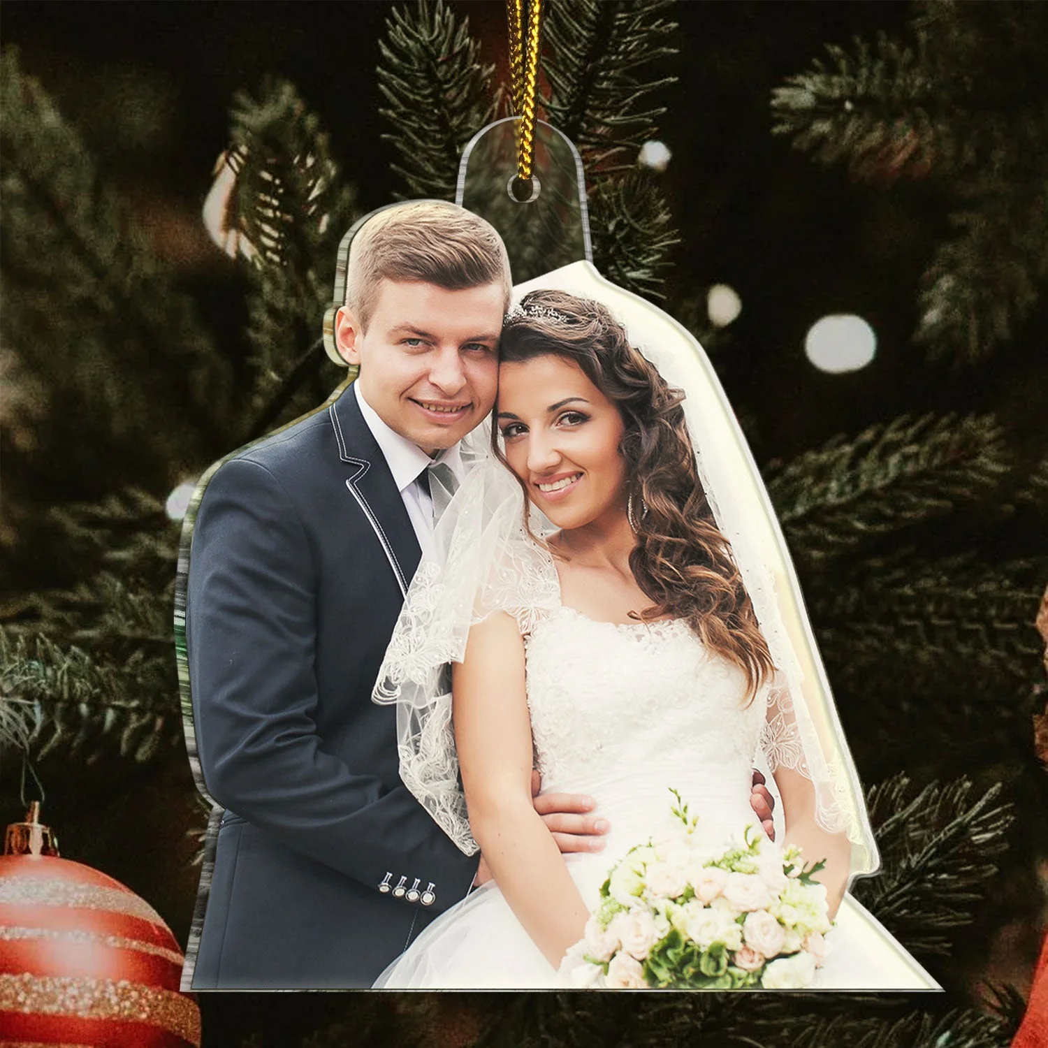 Custom Photo Our First Christmas Married - Gift For Couple, Bride, Groom, Engaged People - Personalized Acrylic Photo Ornament - Image 4