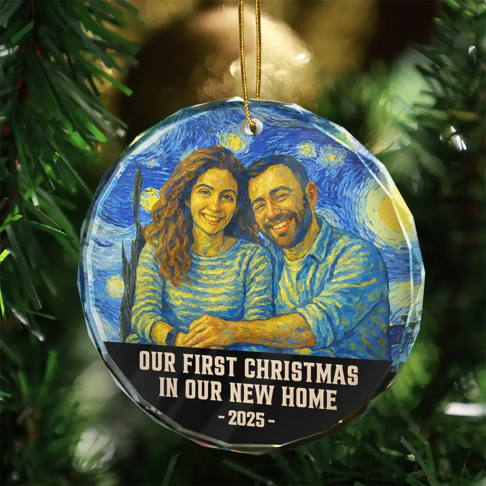 Custom Photo Our First Christmas Married - Personalized Circle Glass Ornament - Image 4