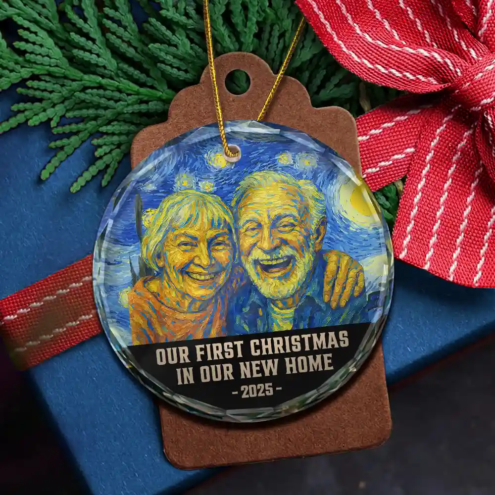 Custom Photo Our First Christmas Married - Personalized Circle Glass Ornament - Image 6
