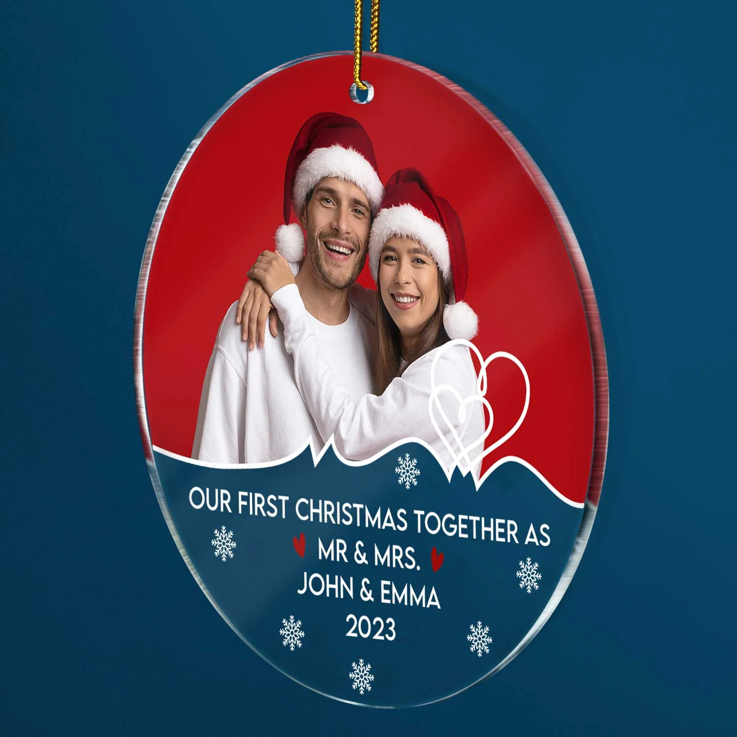Custom Photo Our First Christmas Together - Christmas Gift For Couples, Spouse, Lover, Husband, Wife, Boyfriend, Girlfriend - Personalized Circle Acrylic Ornament - Image 2