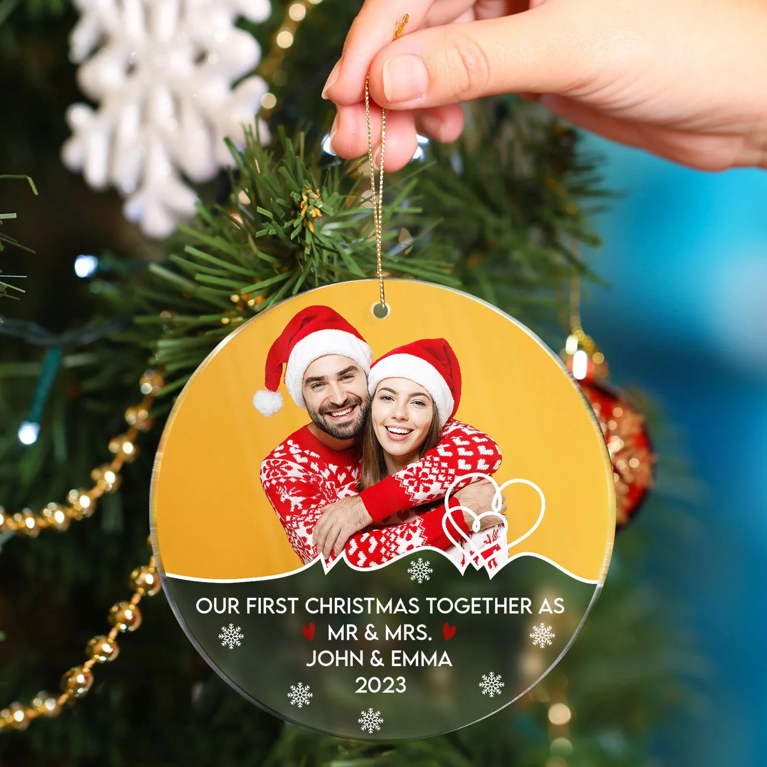 Custom Photo Our First Christmas Together - Christmas Gift For Couples, Spouse, Lover, Husband, Wife, Boyfriend, Girlfriend - Personalized Circle Acrylic Ornament - Image 4