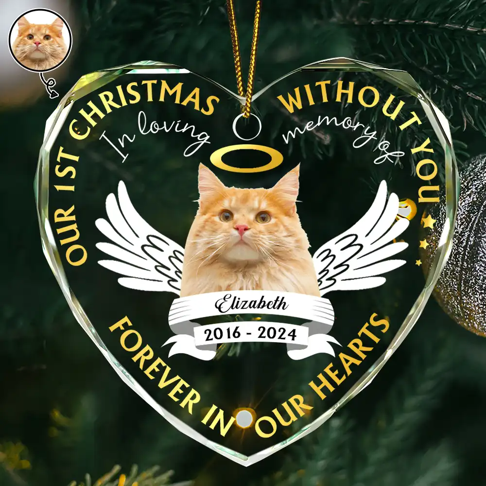 Custom Photo Our First Christmas Without You Pet Memorial - Personalized Glass Ornament - Image 2