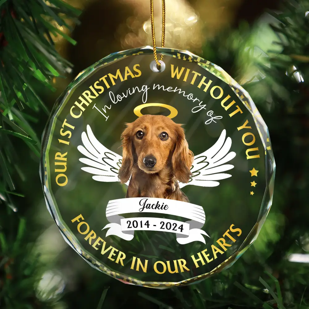 Custom Photo Our First Christmas Without You Pet Memorial - Personalized Glass Ornament - Image 5