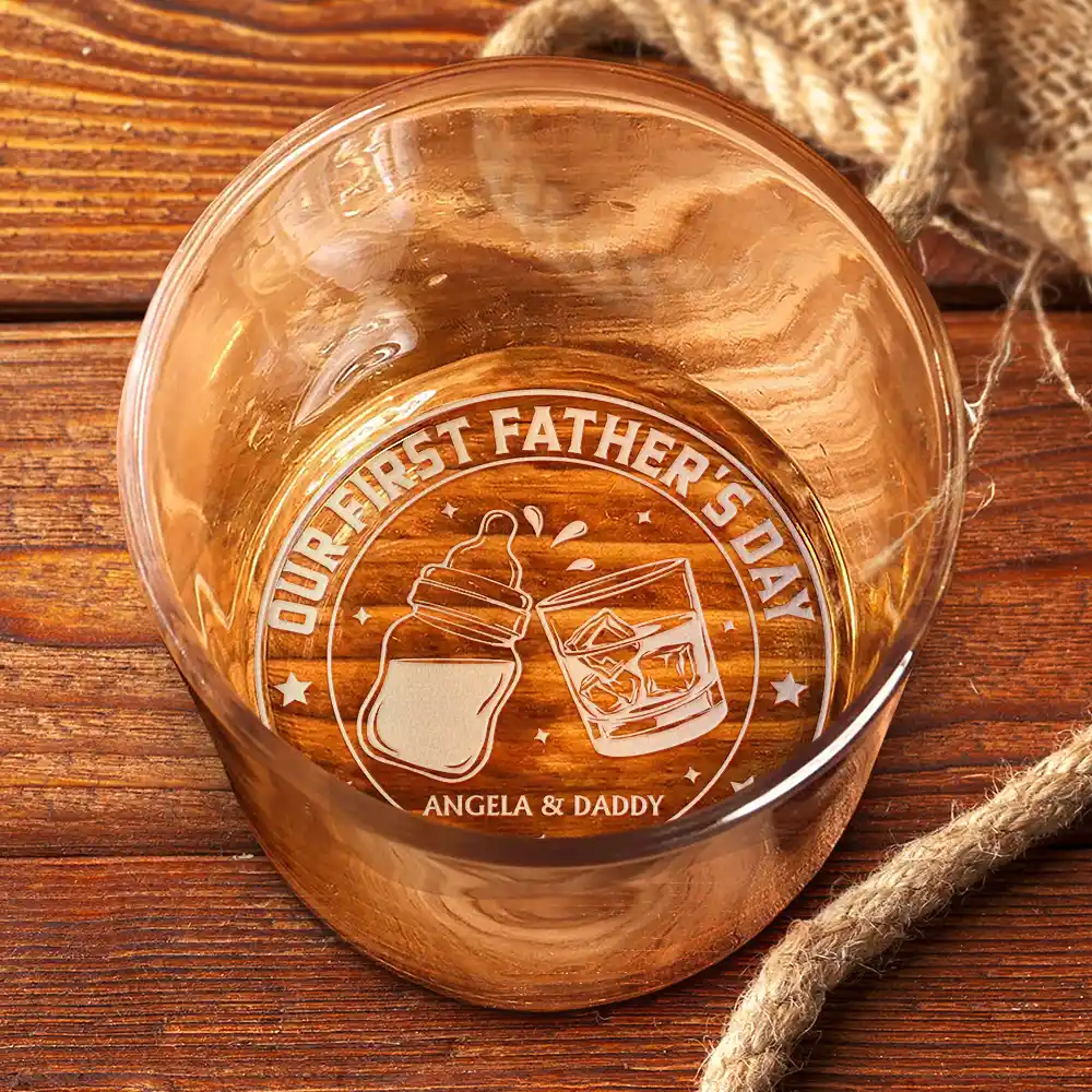 Custom Photo Our First Father's Day Together - Personalized Engraved Whiskey Glass - Image 5