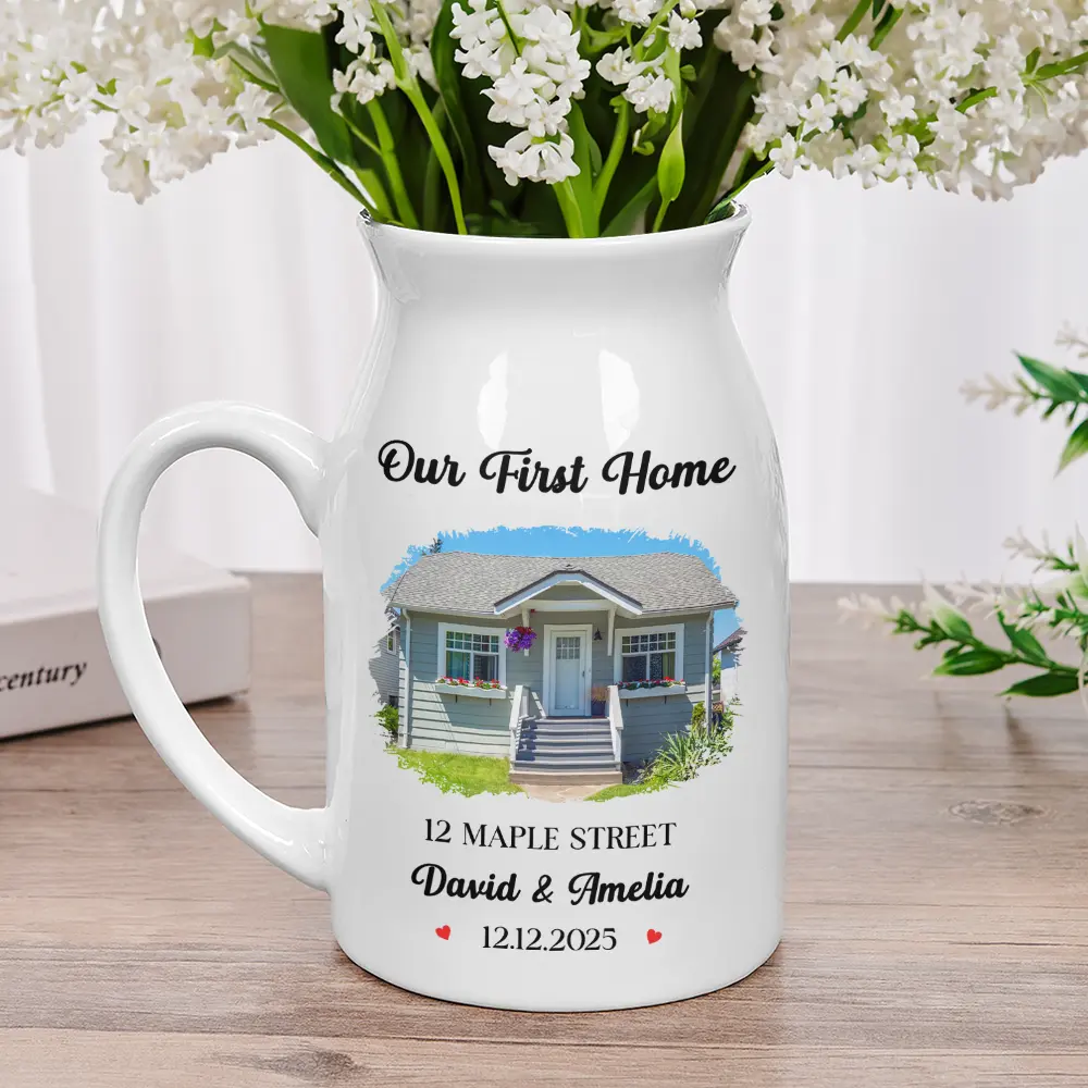 Custom Photo Our First Home Housewarming Gifts For Couple Family - Personalized Ceramic Flower Vase - Image 2