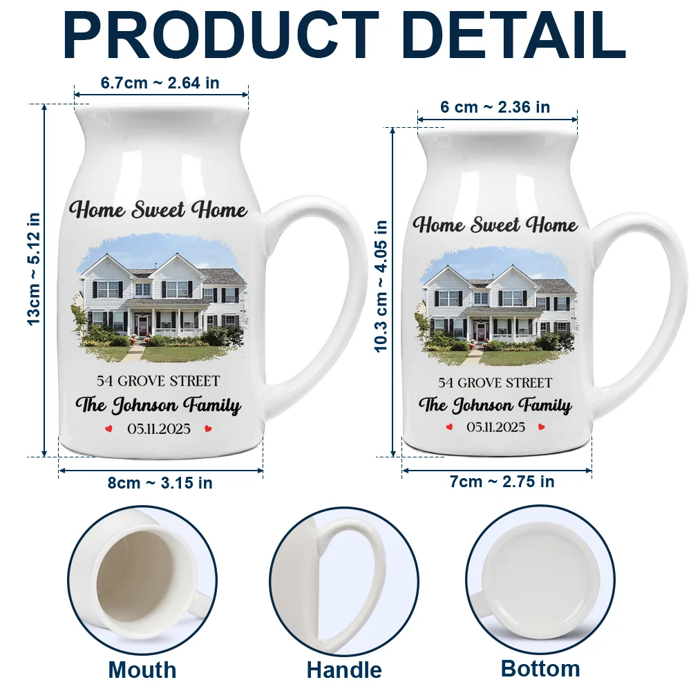 Custom Photo Our First Home Housewarming Gifts For Couple Family - Personalized Ceramic Flower Vase - Image 4