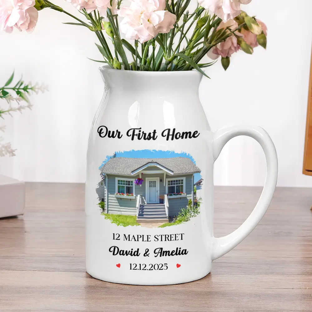 Custom Photo Our First Home Housewarming Gifts For Couple Family - Personalized Ceramic Flower Vase - Image 5