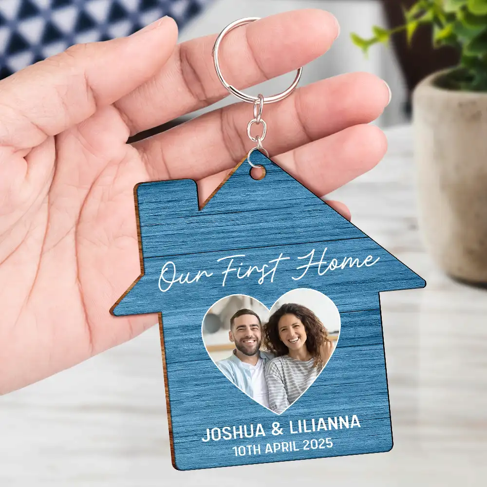 Custom Photo Our First Home Married Couple - Personalized Wooden Keychain - Image 4