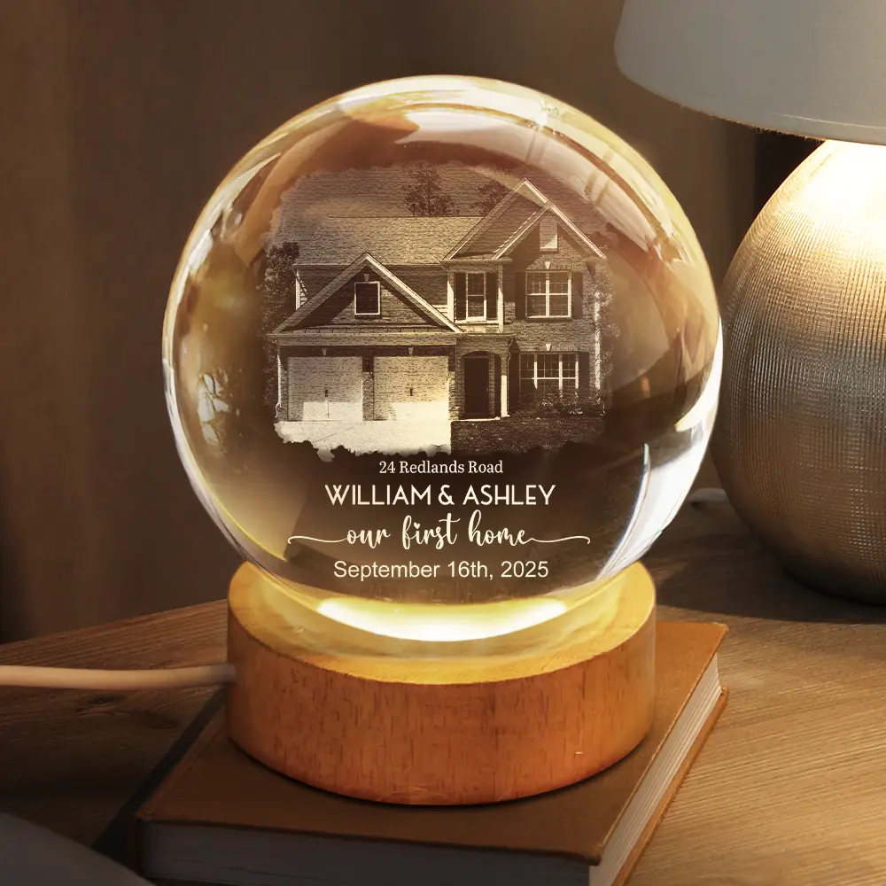 Custom Photo Our First Home - Personalized Crystal Globe Lamp - Image 2