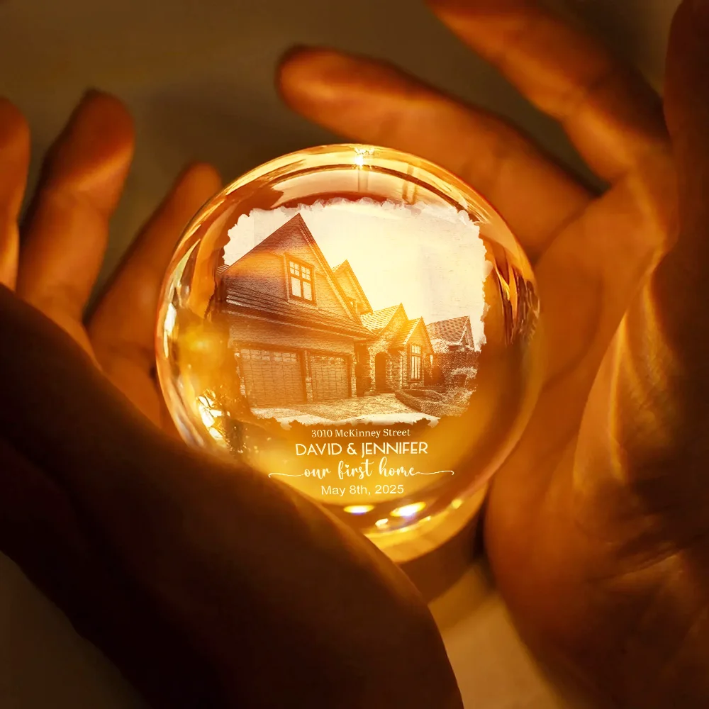Custom Photo Our First Home - Personalized Crystal Globe Lamp - Image 4