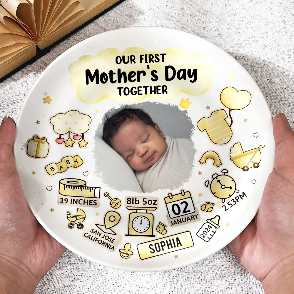Custom Photo Our First Mother's Day Information Icon - Personalized Ceramic Plate - Image 4