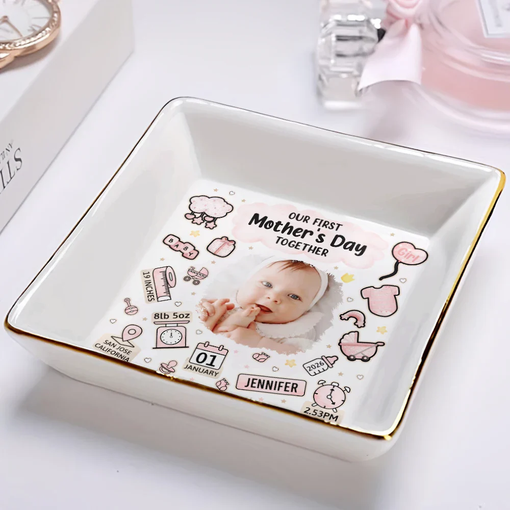 Custom Photo Our First Mother's Day Information Icon - Personalized Ring Dish - Image 2