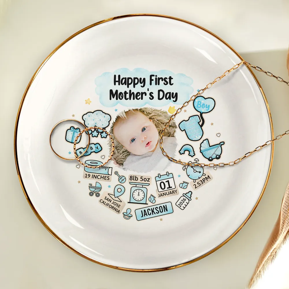 Custom Photo Our First Mother's Day Information Icon - Personalized Ring Dish - Image 4