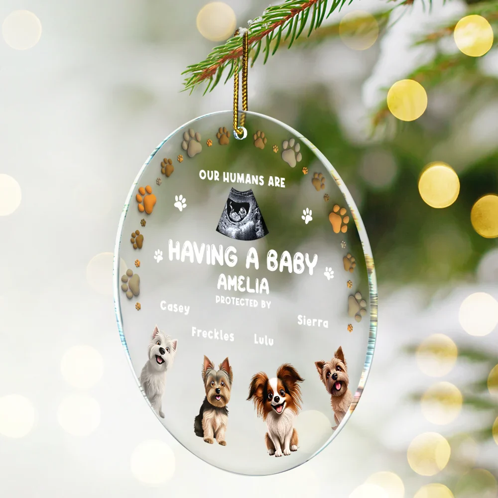 Custom Photo Our Humans Are Having A Baby Pregnancy Announcement Dog 3D Effect - Personalized Circle Acrylic Ornament - Image 2