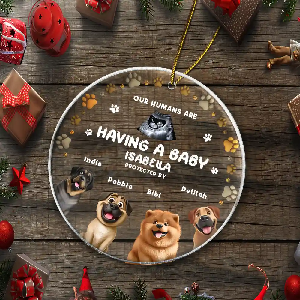 Custom Photo Our Humans Are Having A Baby Pregnancy Announcement Dog 3D Effect - Personalized Circle Acrylic Ornament - Image 5