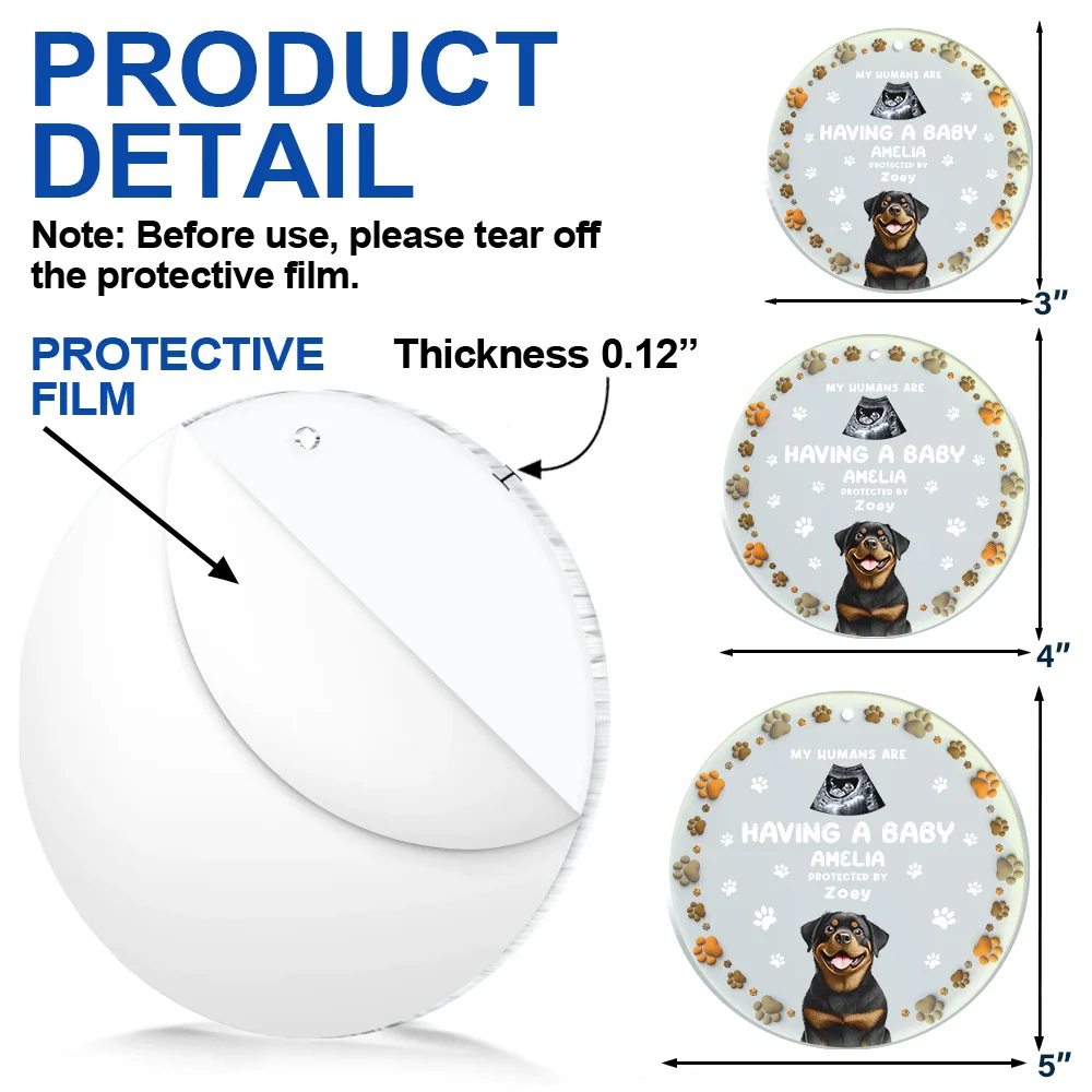 Custom Photo Our Humans Are Having A Baby Pregnancy Announcement Dog 3D Effect - Personalized Circle Acrylic Ornament - Image 6