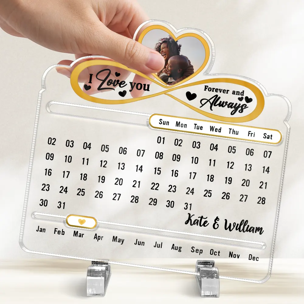 Custom Photo Our Love Is Timeless - Personalized Acrylic Perpetual Desk Calendar - Image 3